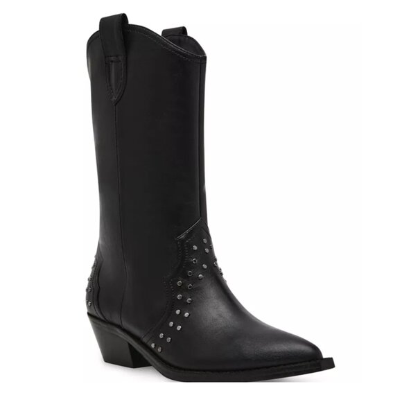 NWOT DV Dolce Vita Karol Pull-On Studded Pointed Toe Tall Western Boots 5 Black - Picture 1 of 12